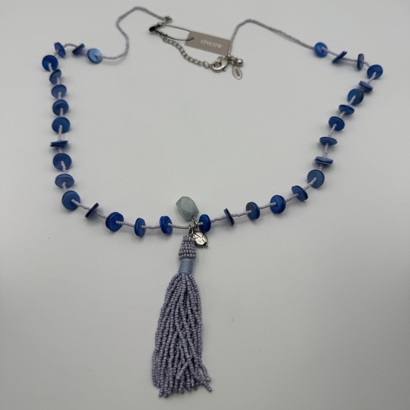 Chico's Jewelry - Chico’s Long Blue Beaded Tassel Necklace Adjustable 34-38”